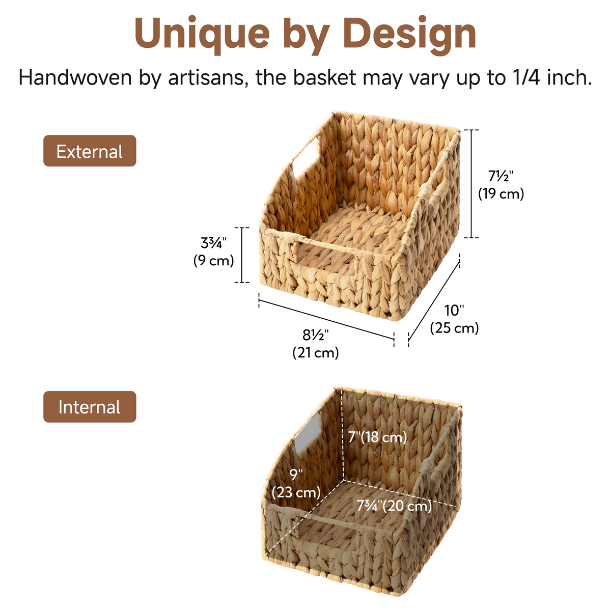 Handwoven Water Hyacinth Baskets with Built-in Handles, 2 Pack