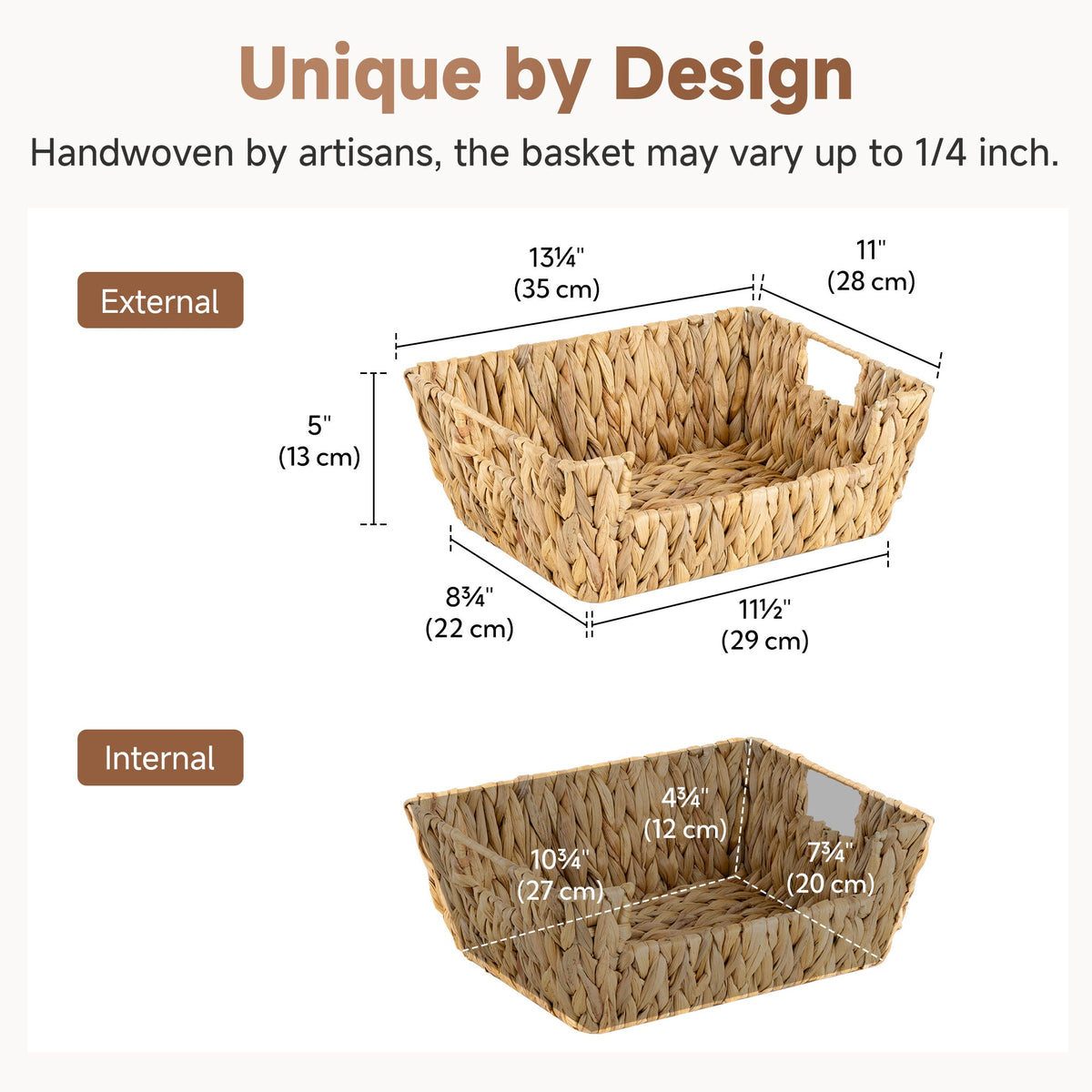 Handwoven Water Hyacinth Pantry Baskets for Storage, Set of 2