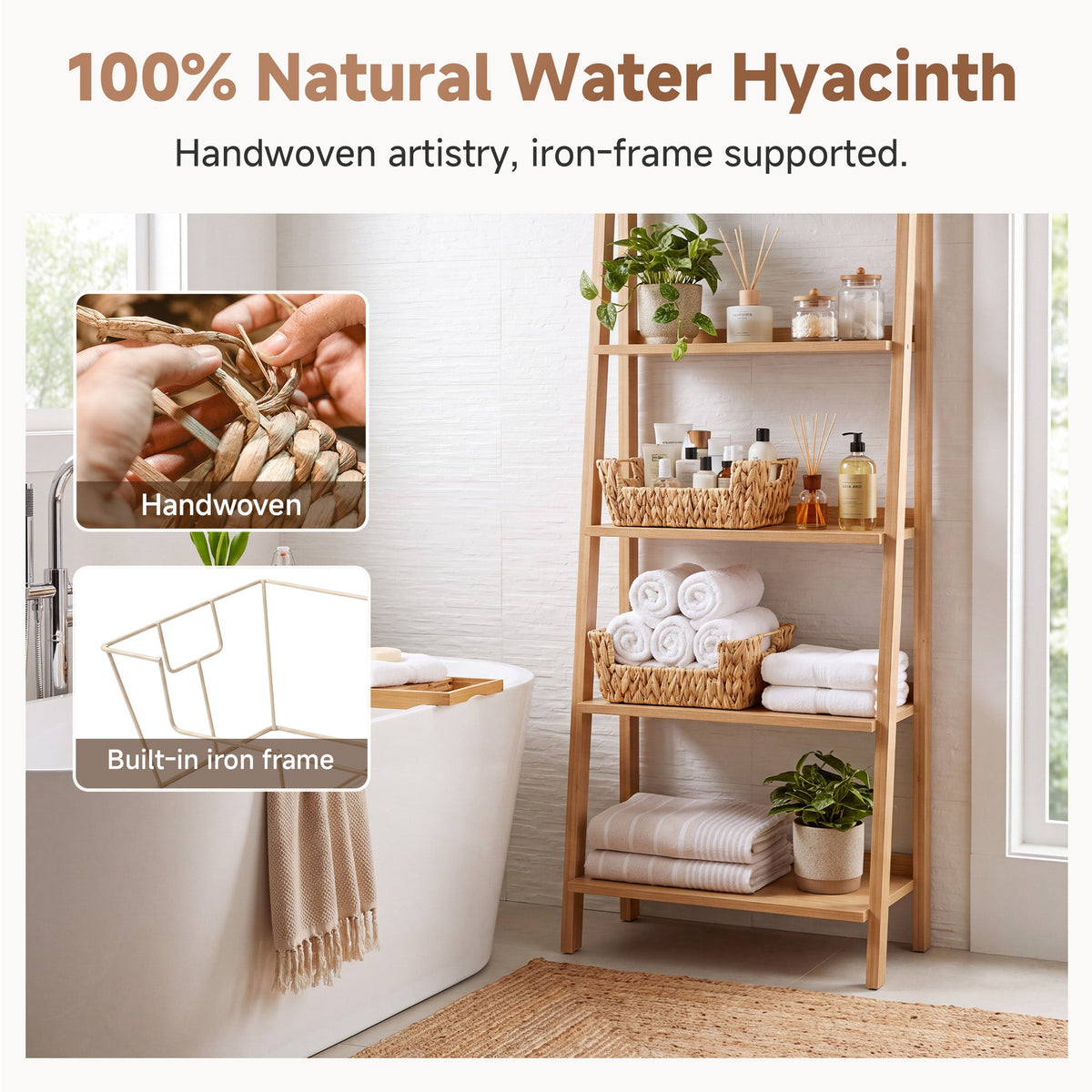 Handwoven Water Hyacinth Pantry Baskets for Storage, Set of 2