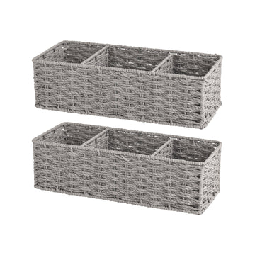 Paper Rope Toilet Basket Tank Topper, 3 Sections, Set of 2