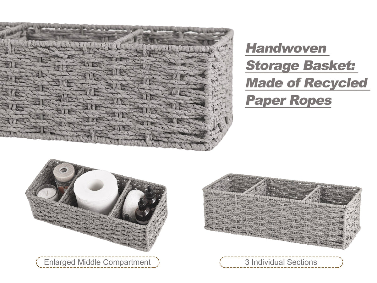 Paper Rope Toilet Basket Tank Topper, 3 Sections, Set of 2