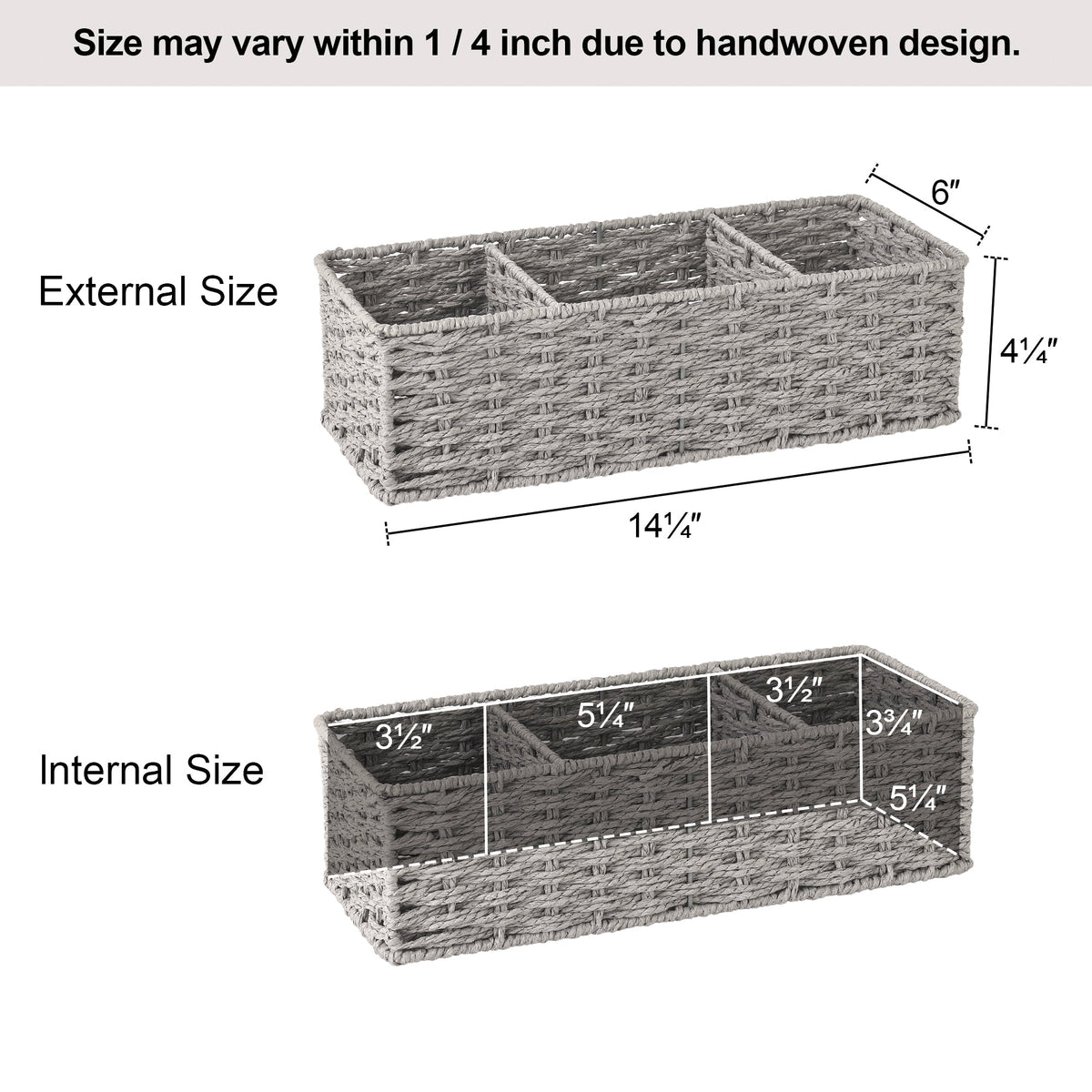 Paper Rope Toilet Basket Tank Topper, 3 Sections, Set of 2