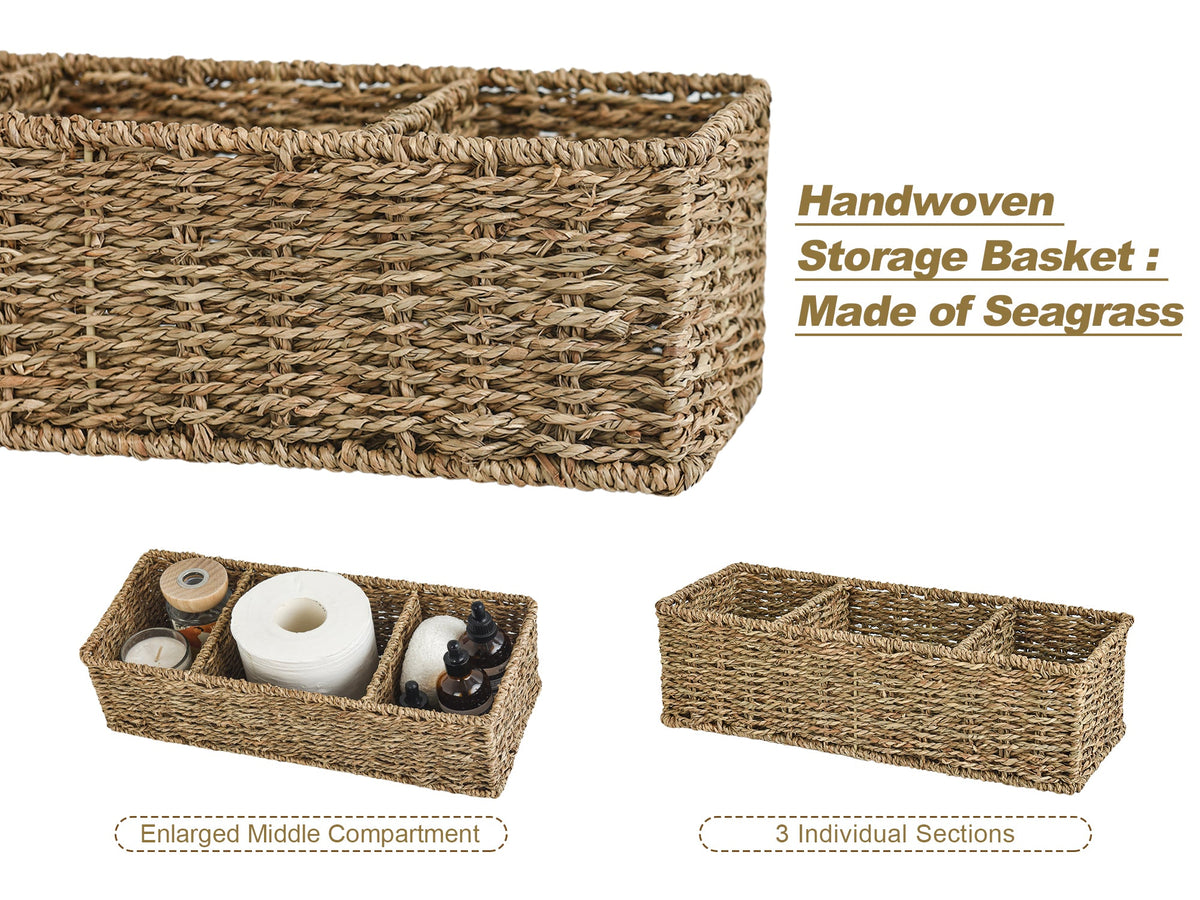 Rope Seagrass Toilet Basket Tank Topper, 3 Sections, 2 Pack