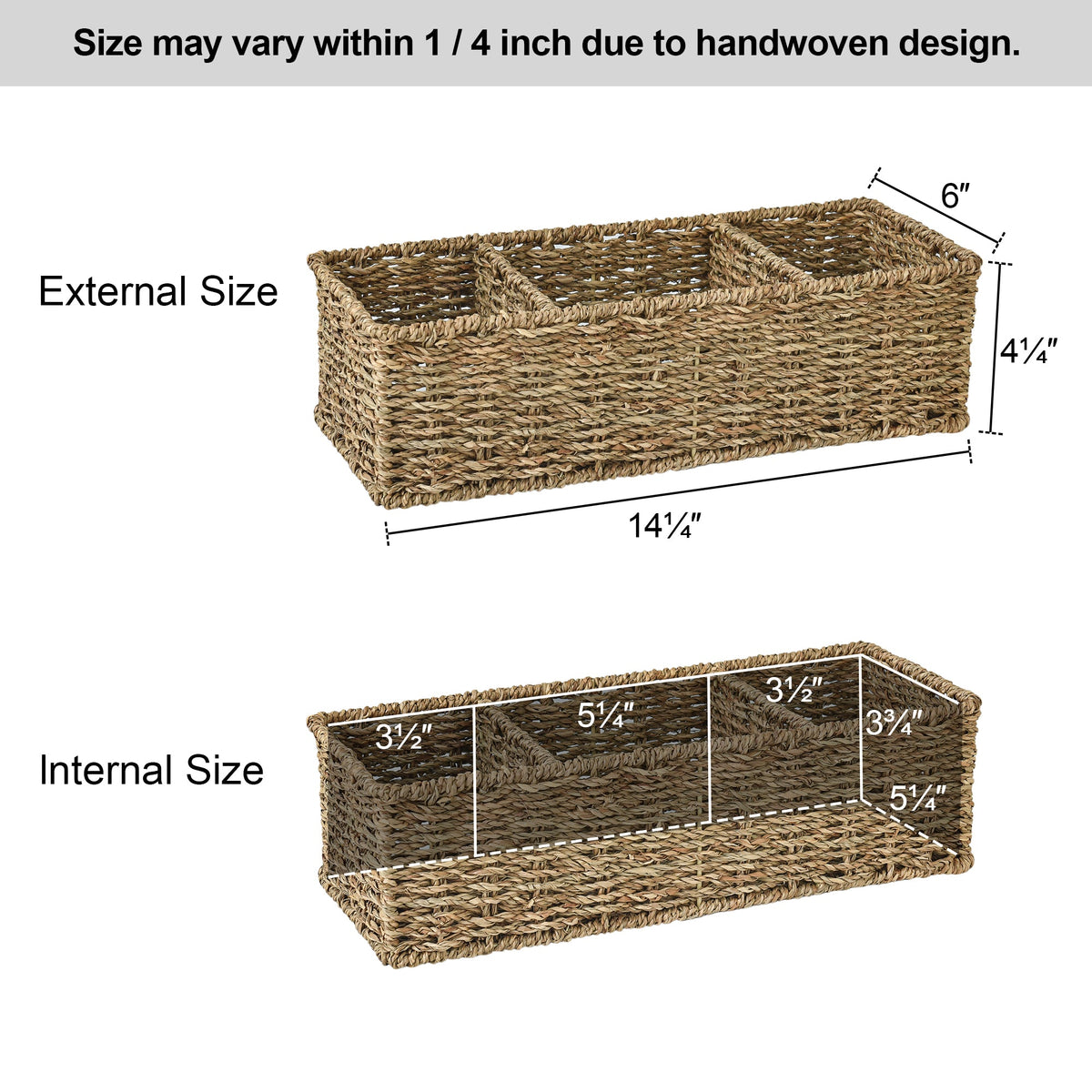 Rope Seagrass Toilet Basket Tank Topper, 3 Sections, 2 Pack
