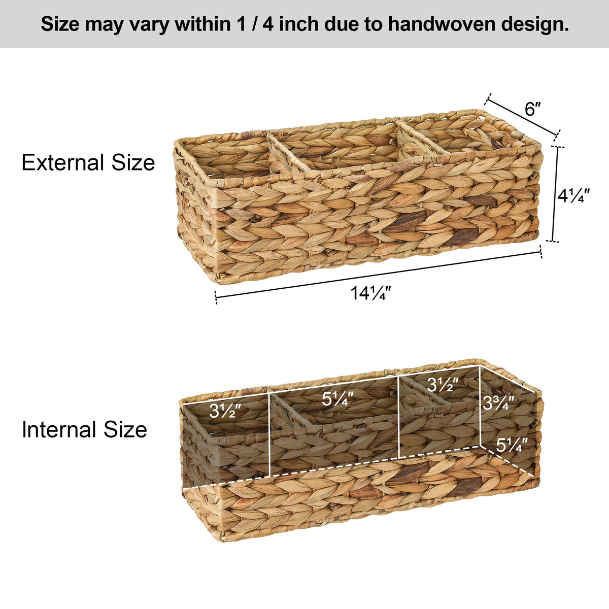 Water Hyacinth Toilet Basket Tank Topper, 3 Sections, Set of 2