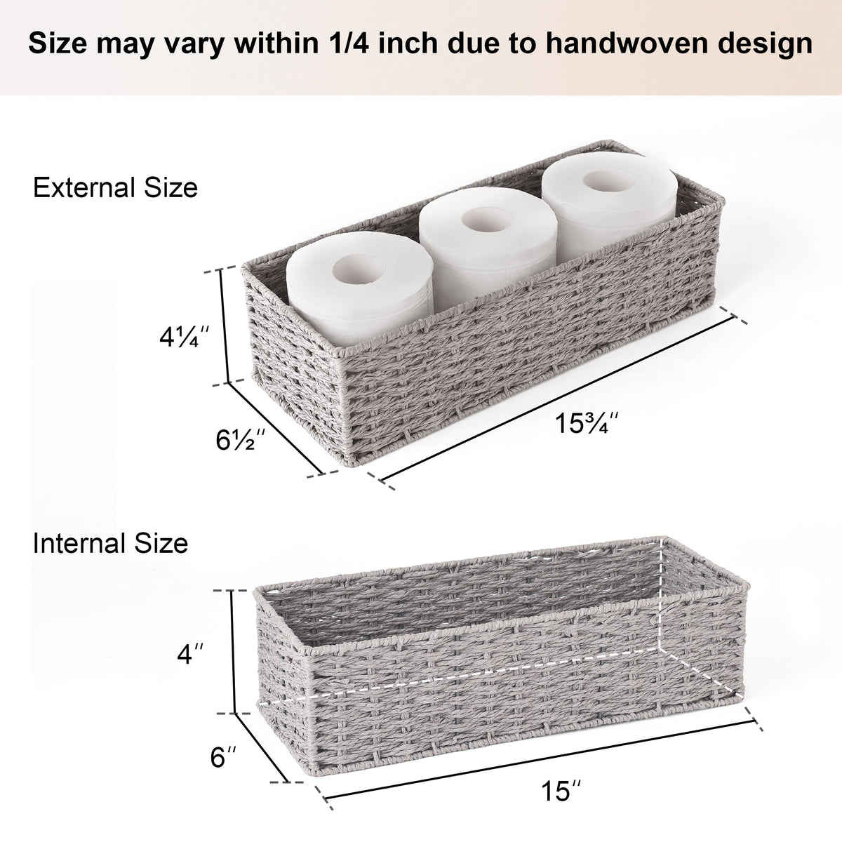 Paper Rope Toilet Paper Basket, Handwoven, Set of 2