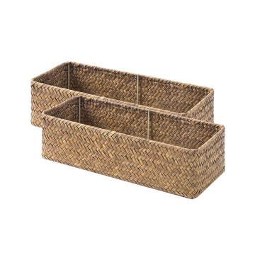 Flat Seagrass Toilet Paper Basket, Handwoven, Set of 2