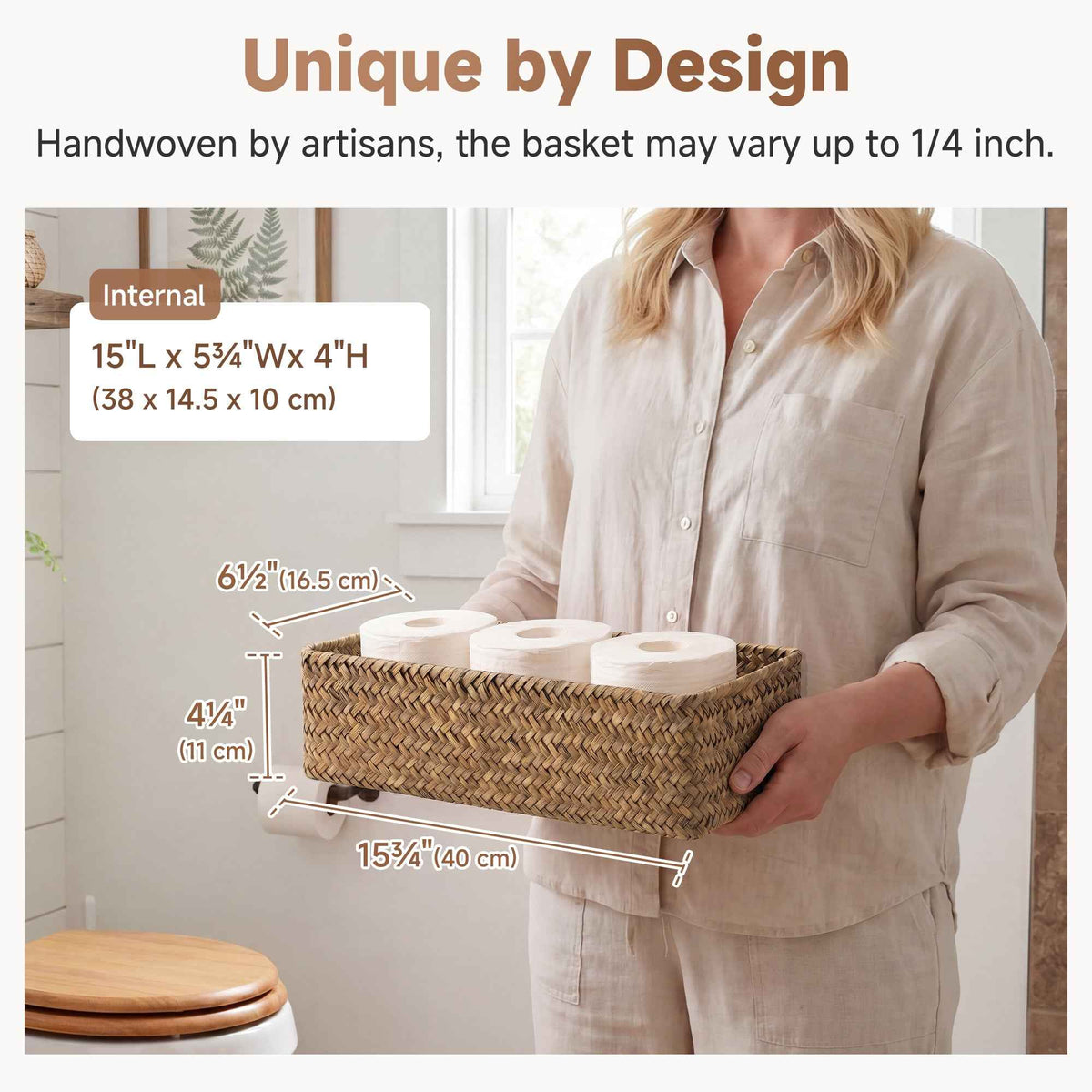 Flat Seagrass Toilet Paper Basket, Handwoven, Set of 2