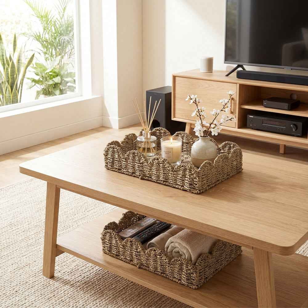 Seagrass Scalloped Tray, Rectangular, 2-Pack