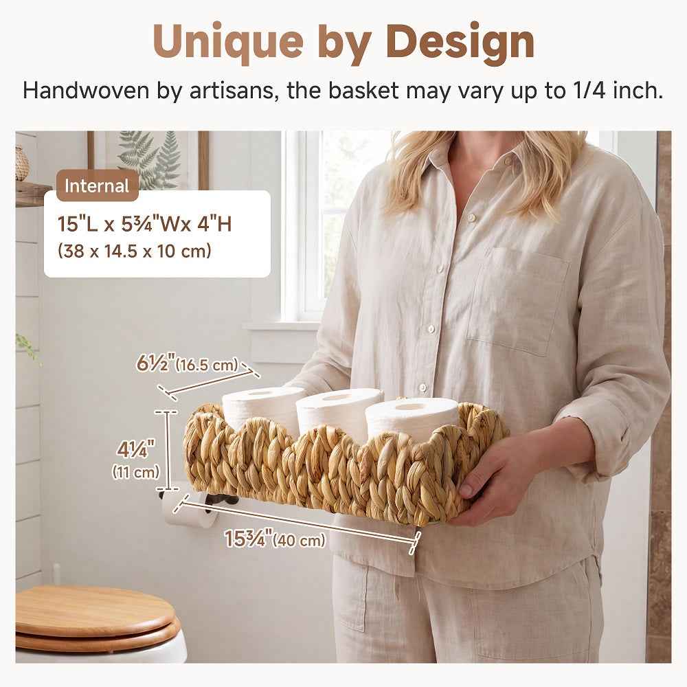 Water Hyacinth Toilet Paper Basket, Scalloped Edge, Set of 2
