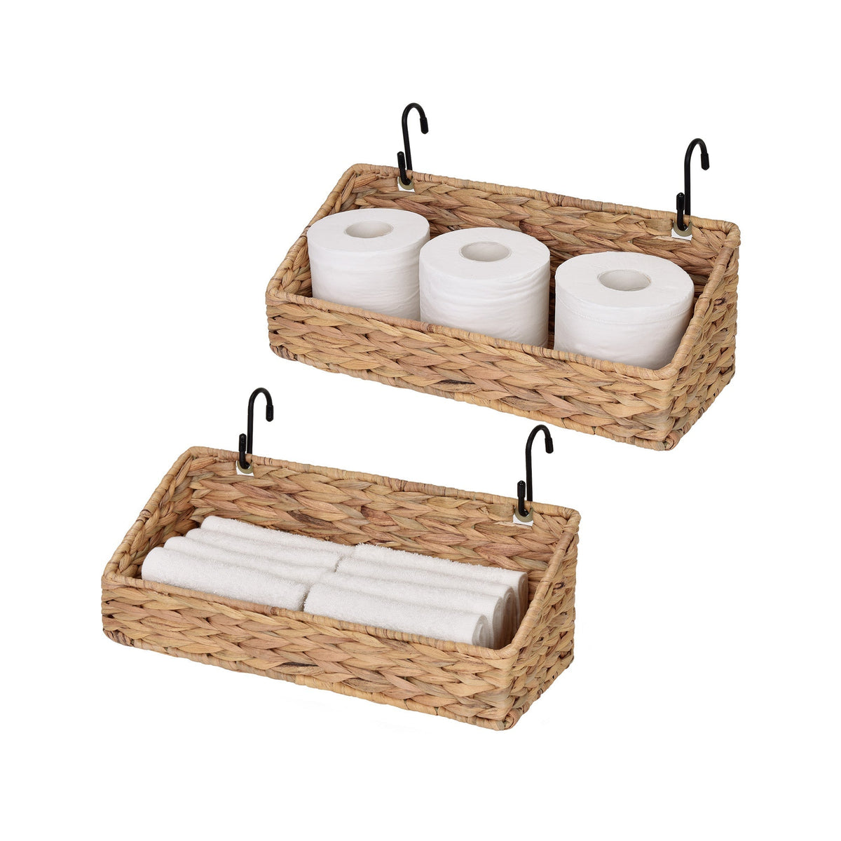 Woven Wall Hanging Baskets for Organizing, Water Hyacinth, 2 Pack