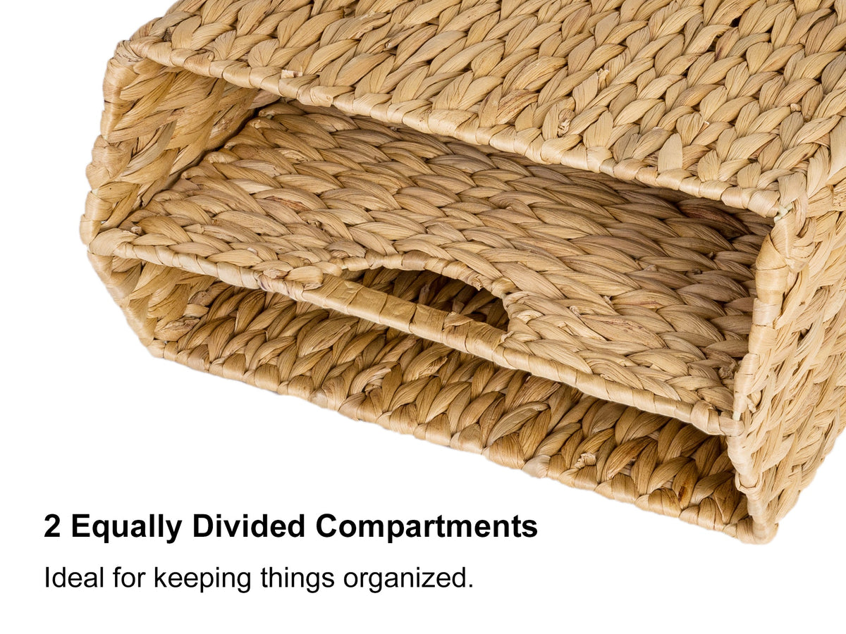 Hand-Woven Divided Magazine Basket, Water Hyacinth