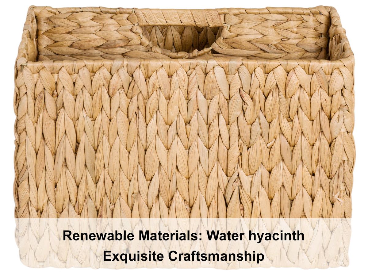Hand-Woven Divided Magazine Basket, Water Hyacinth