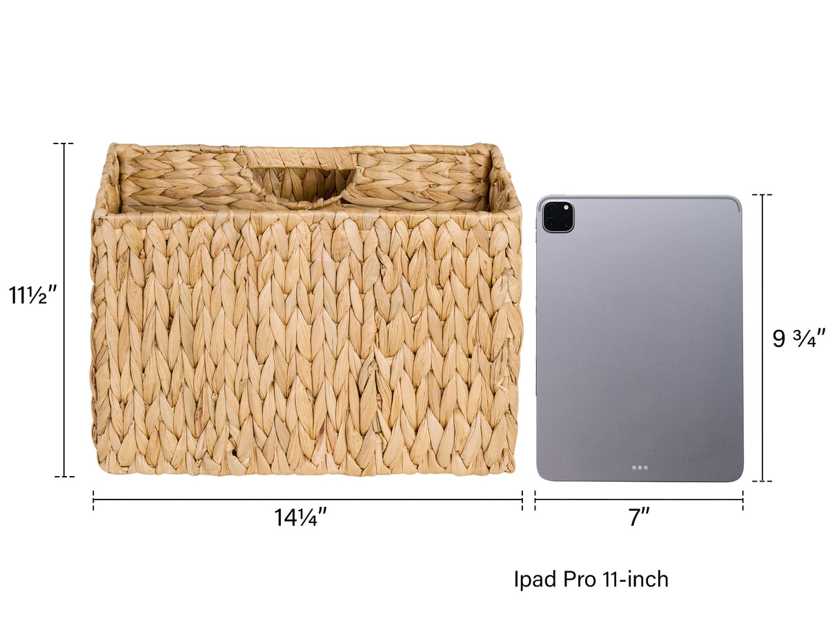 Hand-Woven Divided Magazine Basket, Water Hyacinth