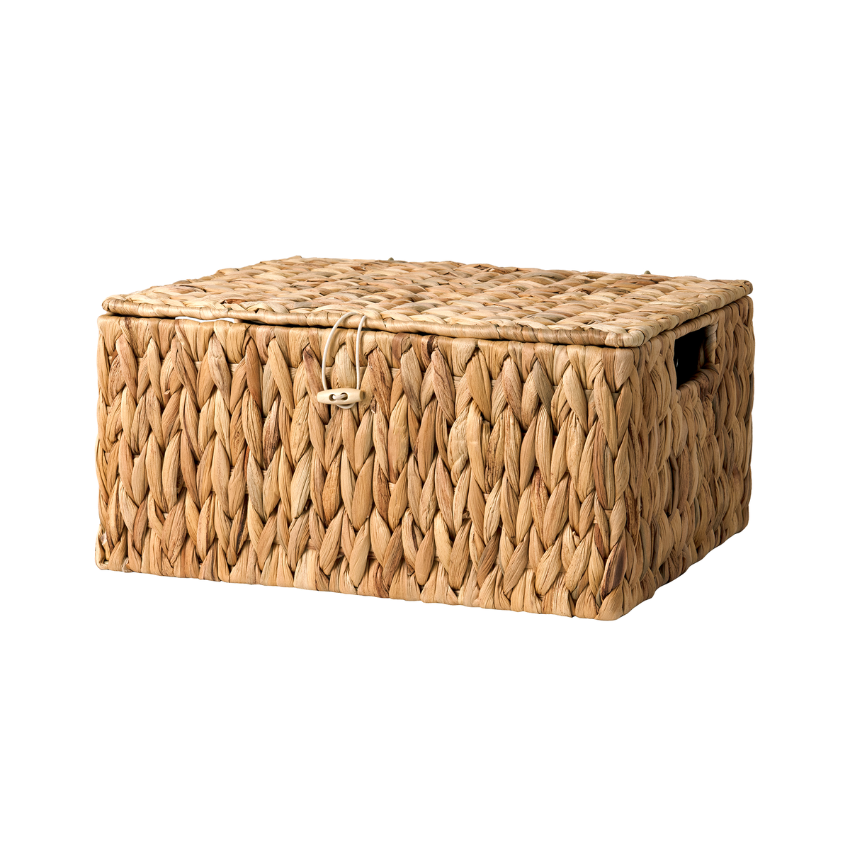 Wicker Basket with Lid and Built-In Handles, Water Hyacinth
