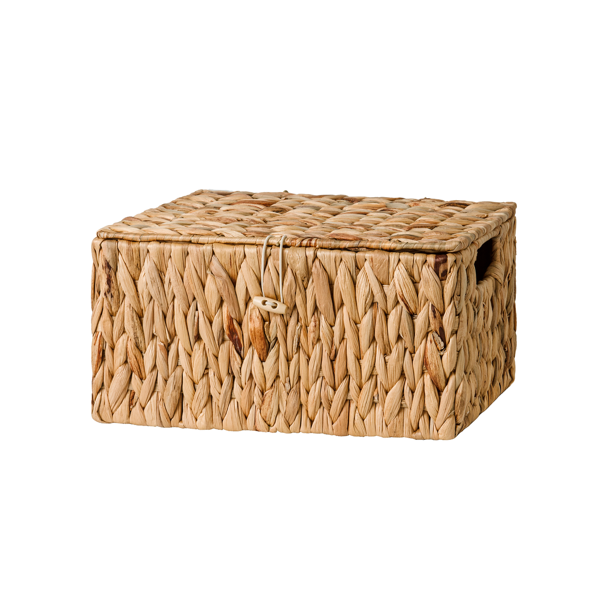 Wicker Basket with Lid and Built-In Handles, Water Hyacinth