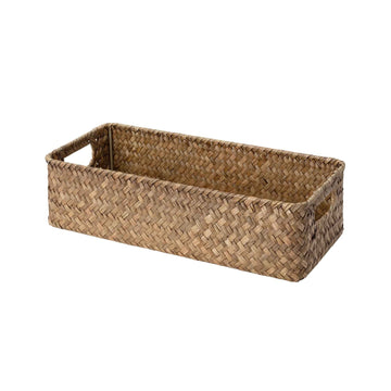 Woven Flat Seagrass Toilet Paper Basket, Built-In Handles