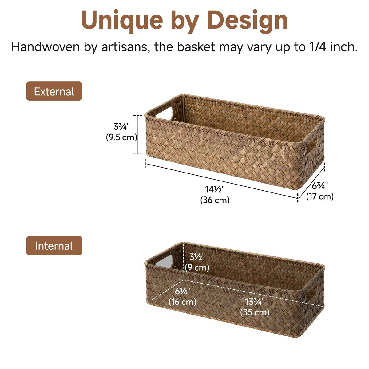 Woven Flat Seagrass Toilet Paper Basket, Built-In Handles