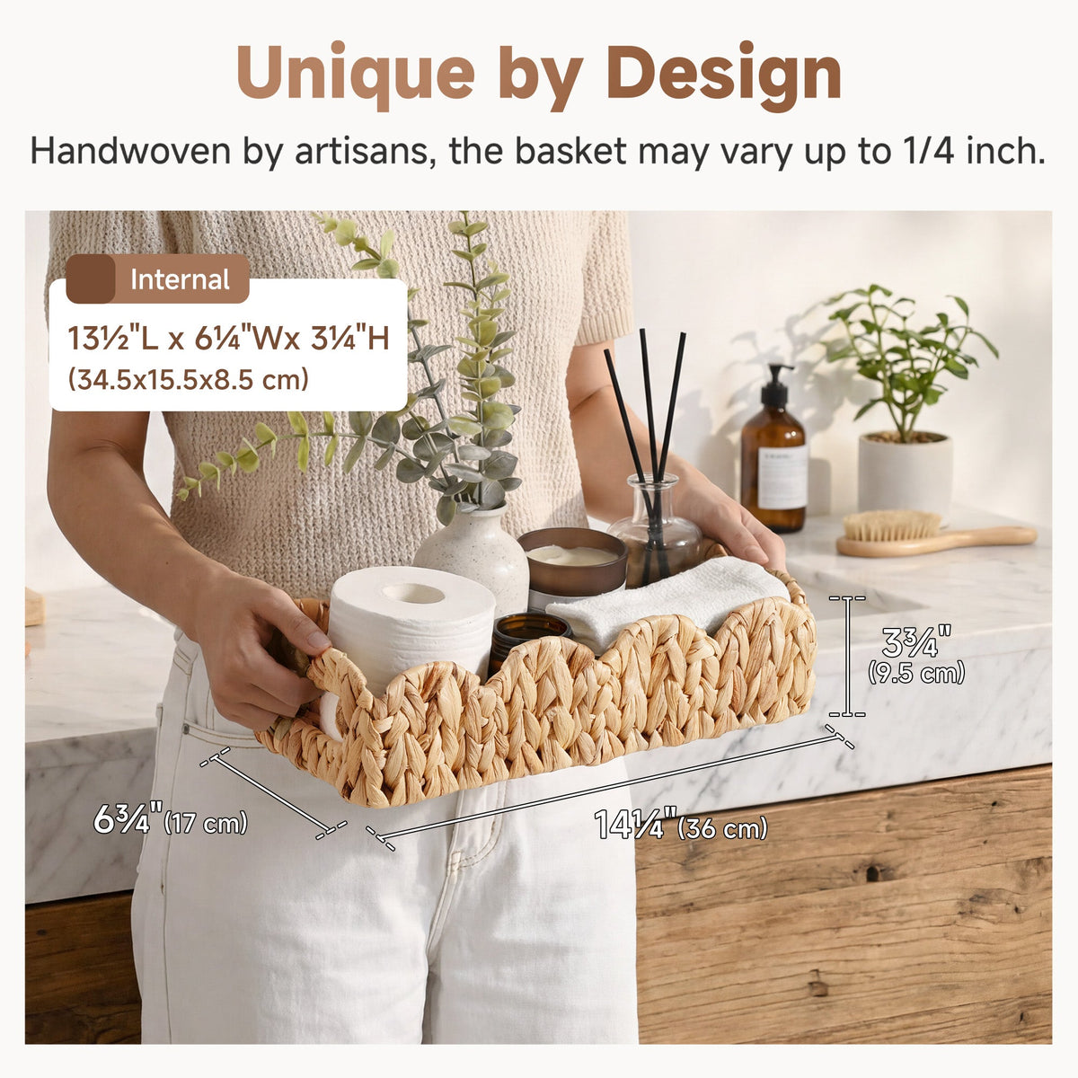 Woven Water Hyacinth Toilet Paper Storage Basket, Built-In Handles