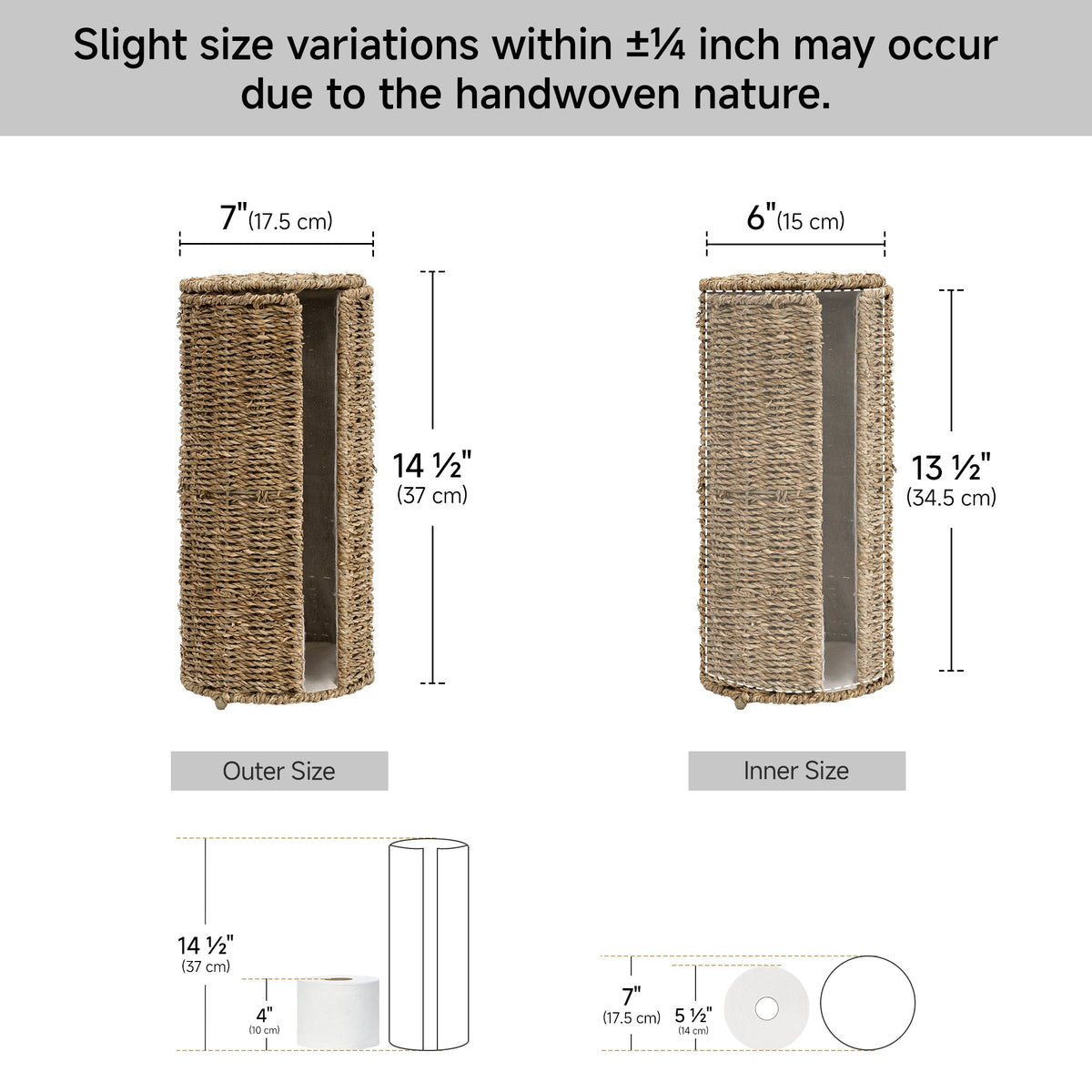 Freestanding Toilet Paper Holder Stand, Seagrass, Fits 3 Rolls