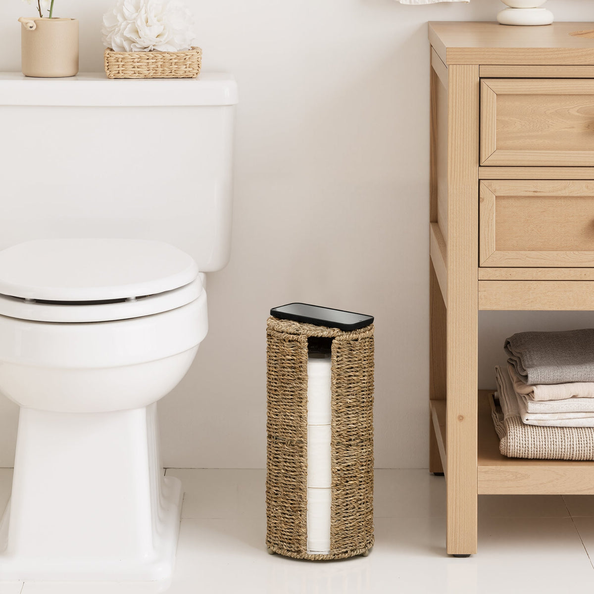 Freestanding Toilet Paper Holder Stand, Seagrass, Fits 3 Rolls