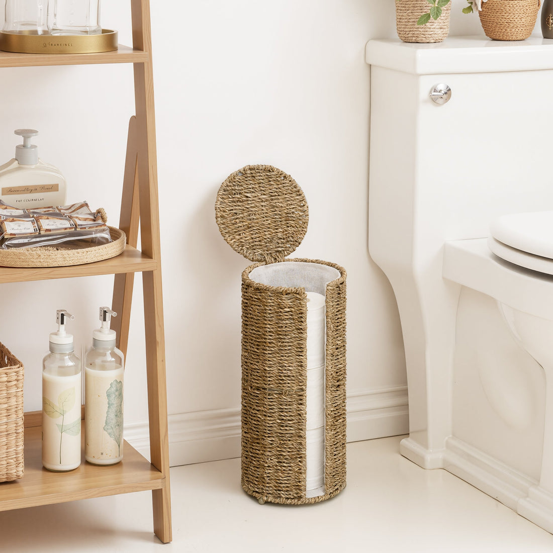 Freestanding Toilet Paper Holder Stand, Seagrass, Fits 3 Rolls