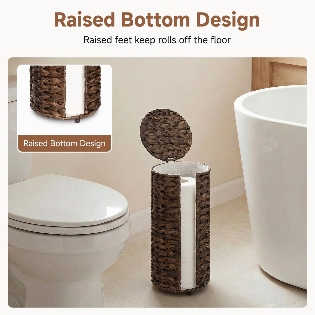 Freestanding Toilet Paper Holder Stand, Water Hyacinth, Fits 3 Rolls