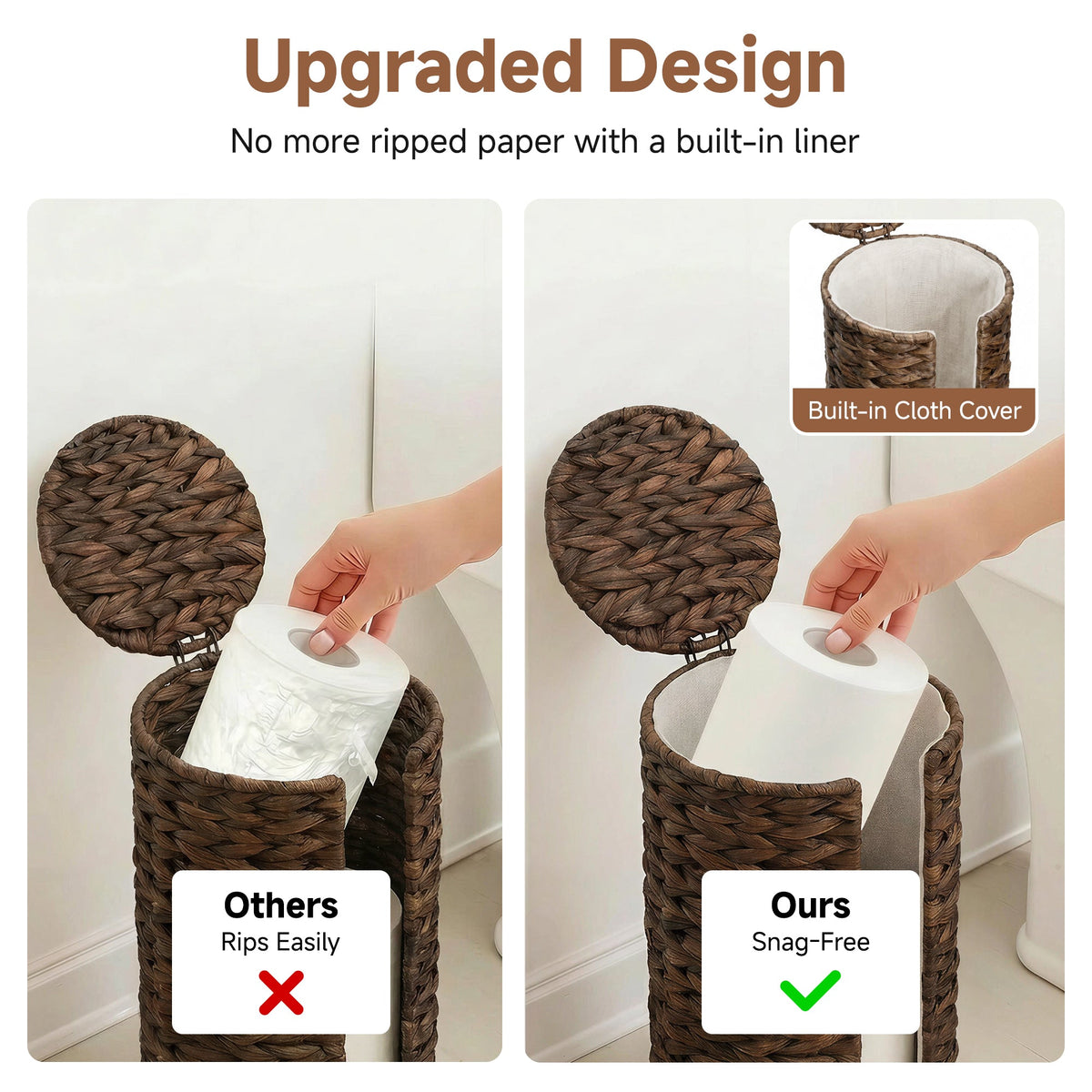 Freestanding Toilet Paper Holder Stand, Water Hyacinth, Fits 3 Rolls