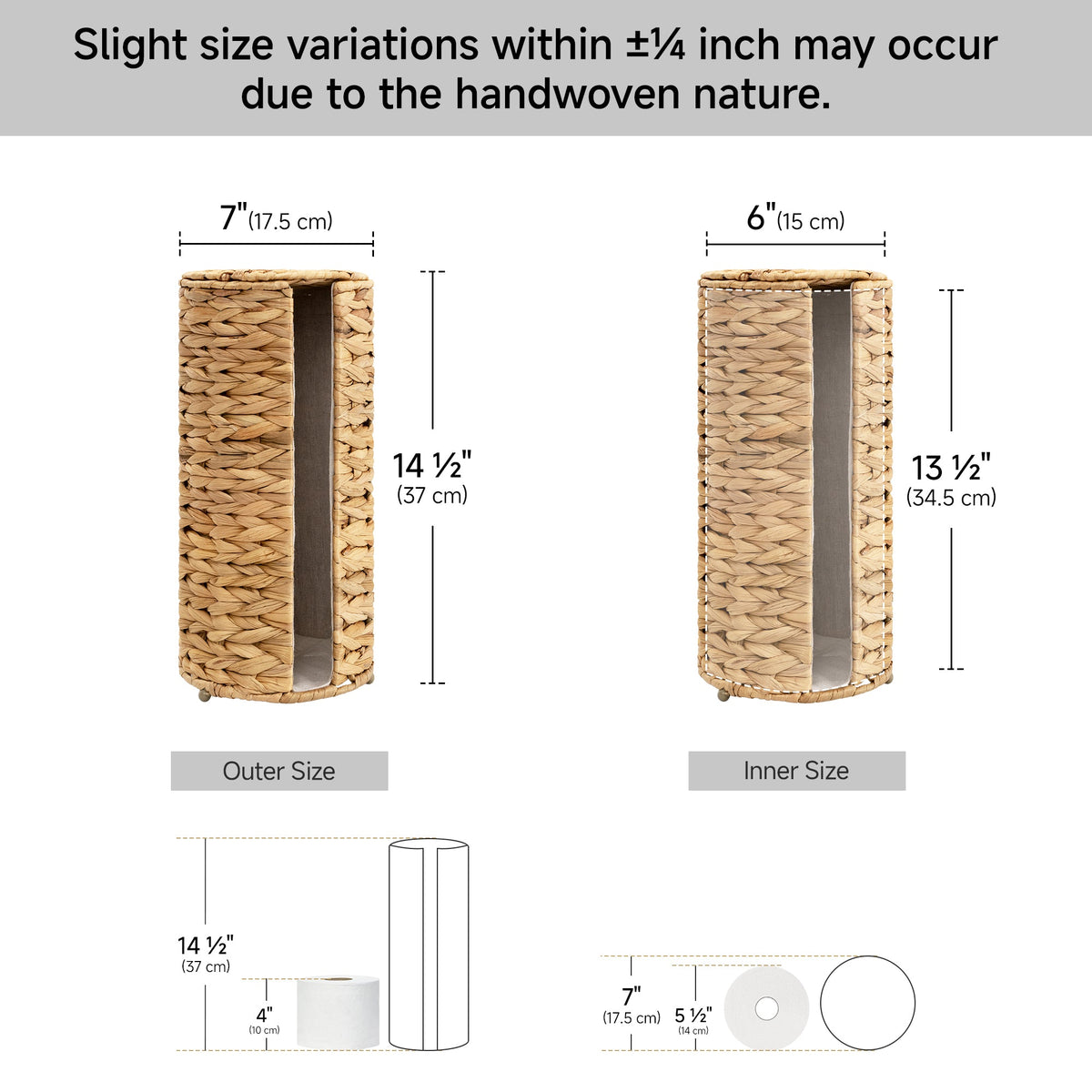 Freestanding Toilet Paper Holder Stand, Water Hyacinth, Fits 3 Rolls