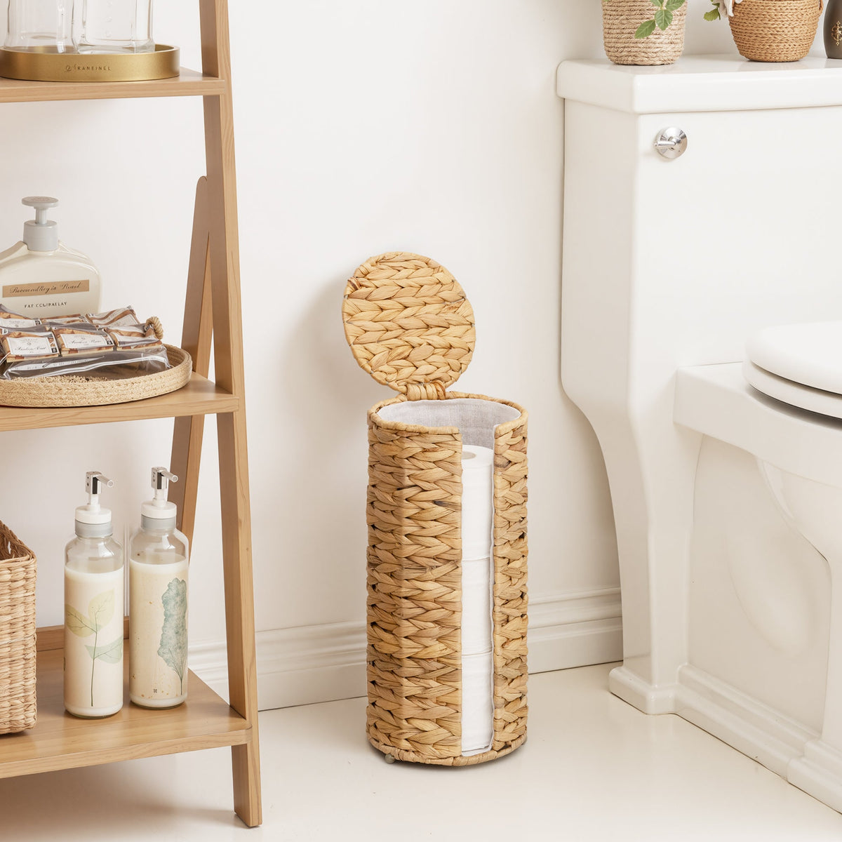 Freestanding Toilet Paper Holder Stand, Water Hyacinth, Fits 3 Rolls