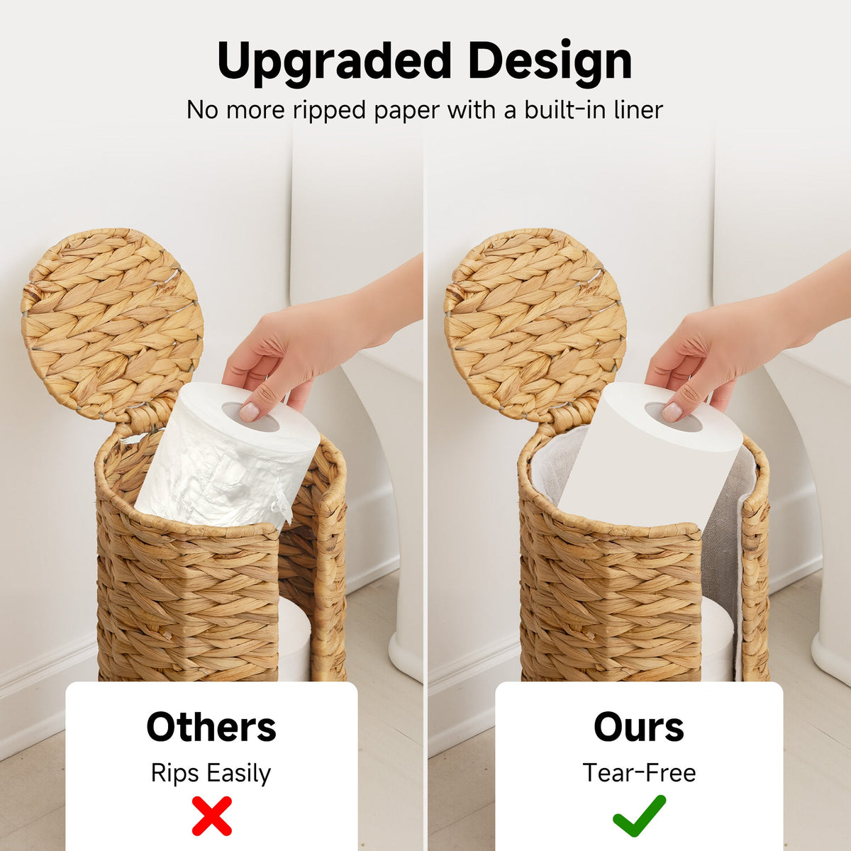 Freestanding Toilet Paper Holder Stand, Water Hyacinth, Fits 3 Rolls