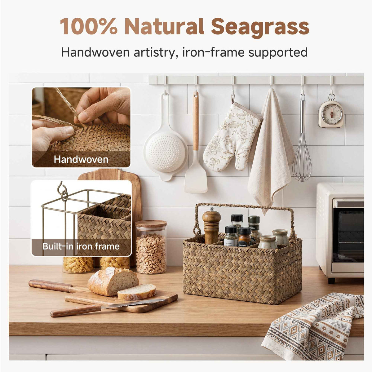 Handwoven Flat Seagrass Silverware Organizer