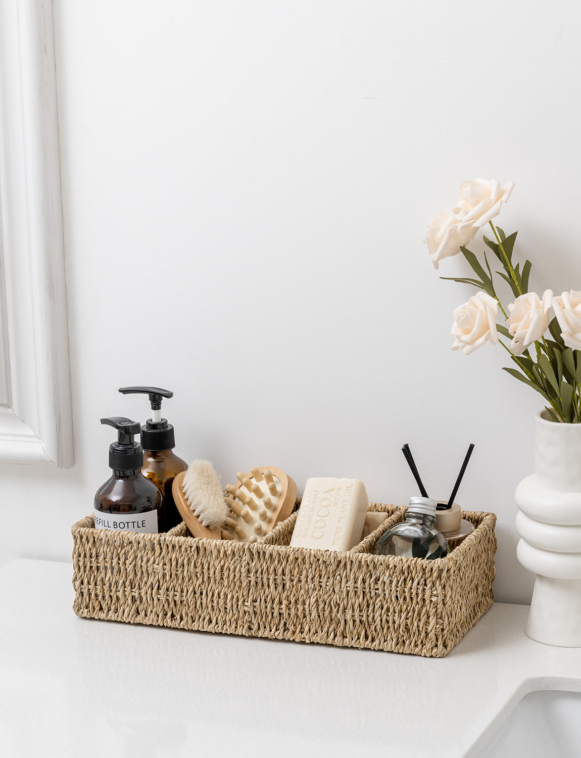 Small Seagrass Baskets for Organizing with 4 Sections, 2 Pack