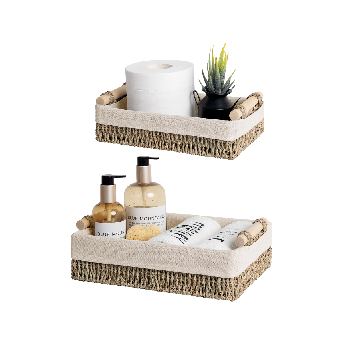 Small Seagrass Baskets for Organizing with Cotton Liner