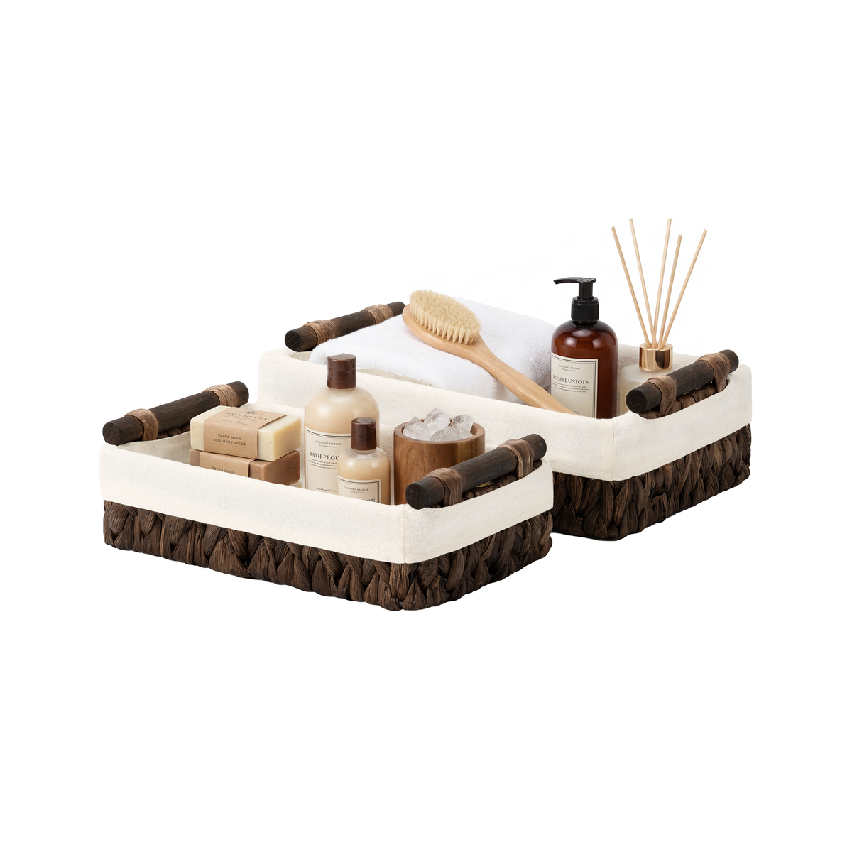 Small Water Hyacinth Baskets with Cotton Liner, Small + Medium Set