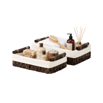 Small Water Hyacinth Baskets with Cotton Liner, Small + Medium Set