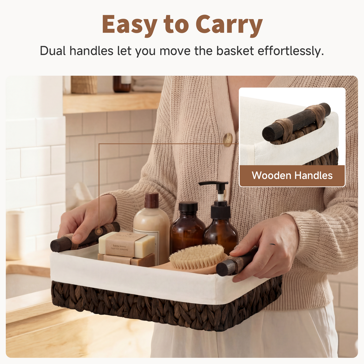Small Water Hyacinth Baskets with Cotton Liner, Small + Medium Set