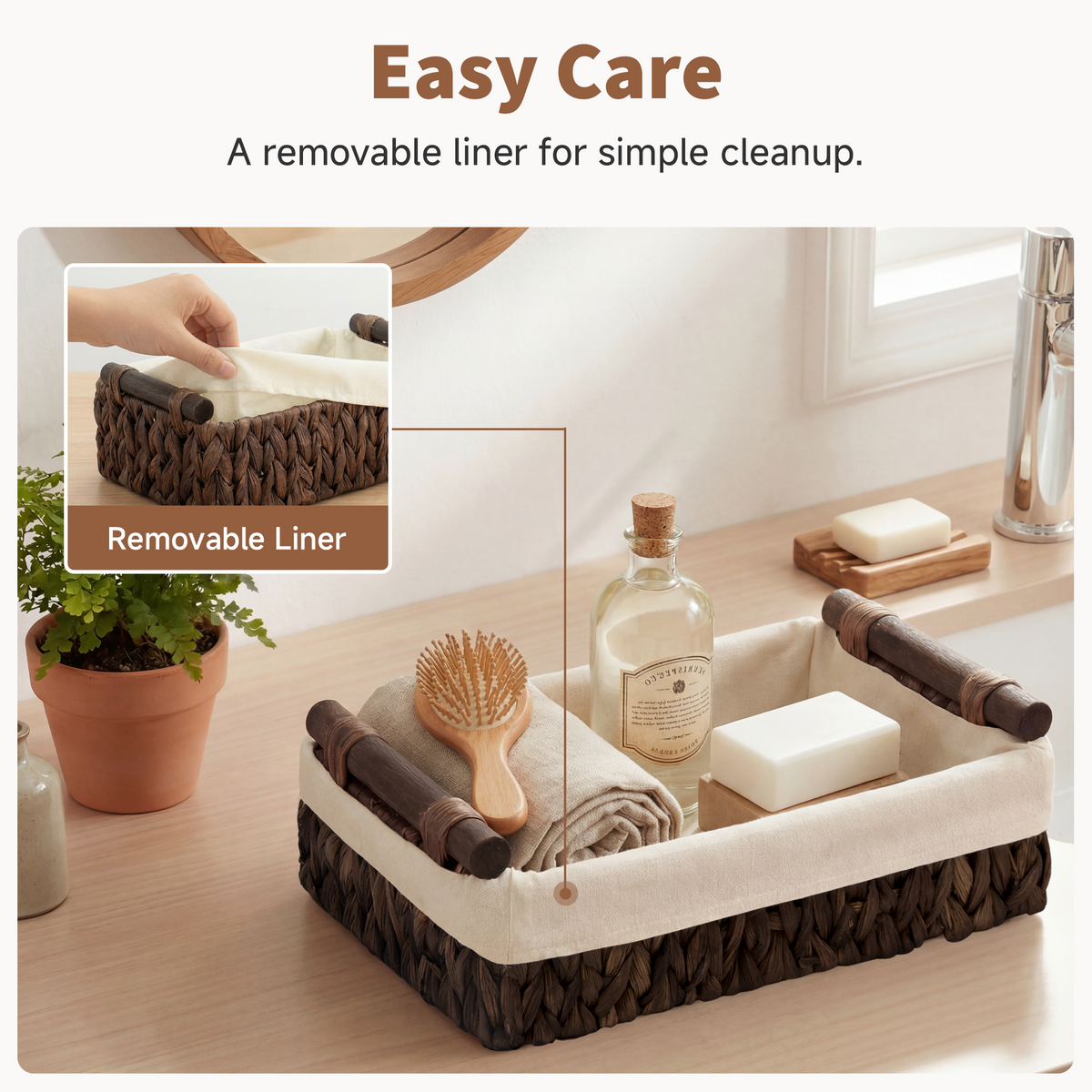 Small Water Hyacinth Baskets with Cotton Liner, Small + Medium Set
