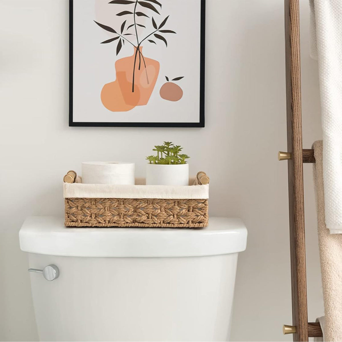 Small Baskets for Organizing with Wooden Handles and Liner, 2 Pack
