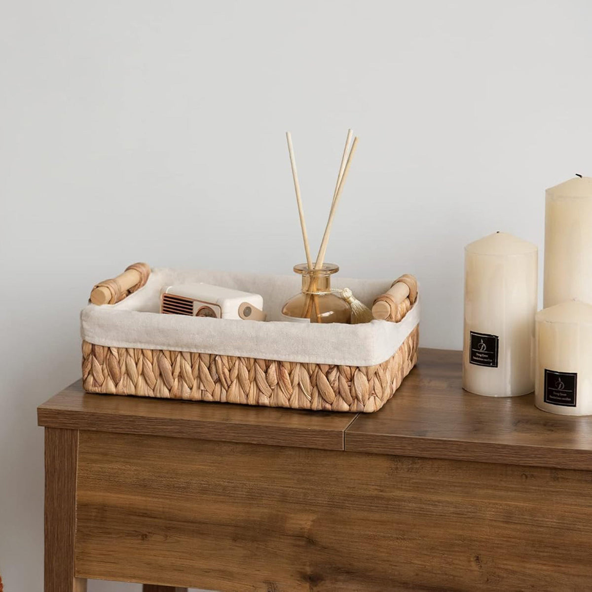 Small Water Hyacinth Baskets with Cotton Liner, Small + Medium Set