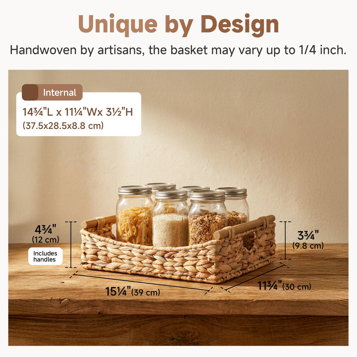 Water Hyacinth Curved-Side Basket with Wood Handles