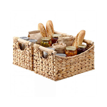Water Hyacinth Curved-Side Basket with Wood Handles, Set of 2