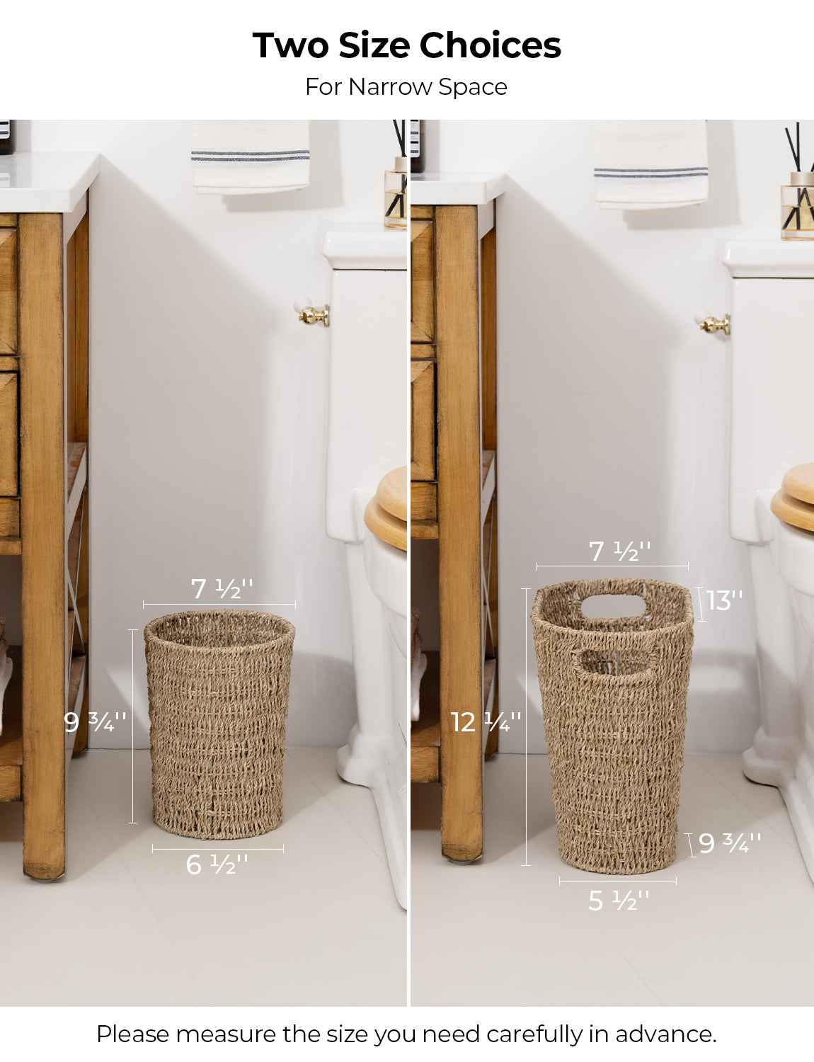 Wicker Garbage Can for Bedroom and Bathroom, Seagrass