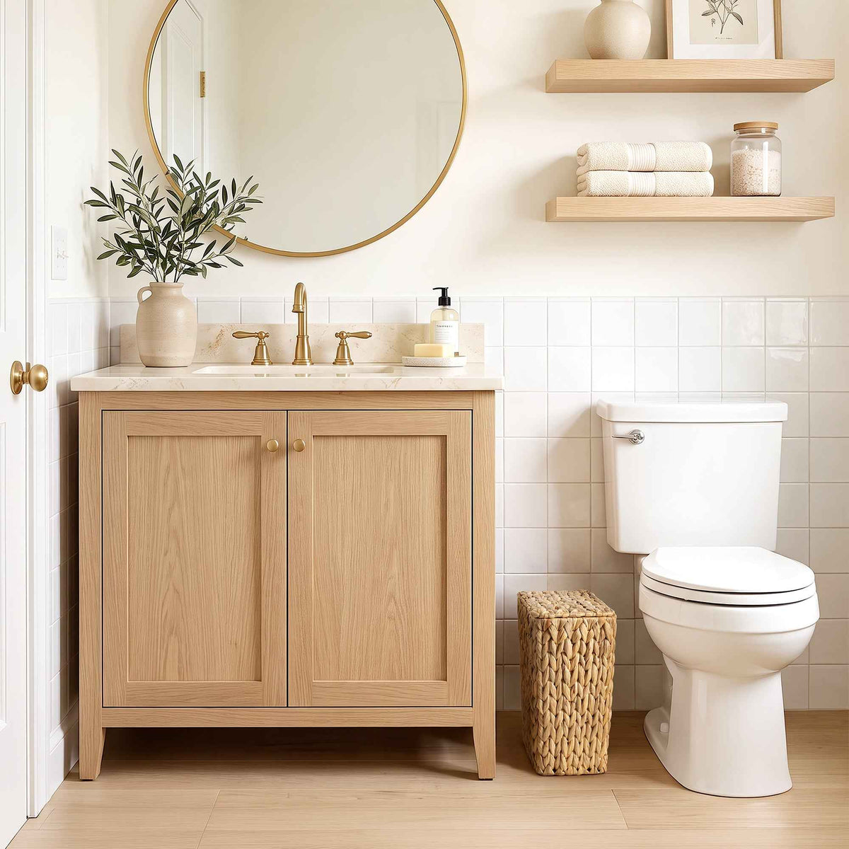 Small Bathroom Trash Can with Lid, Water Hyacinth
