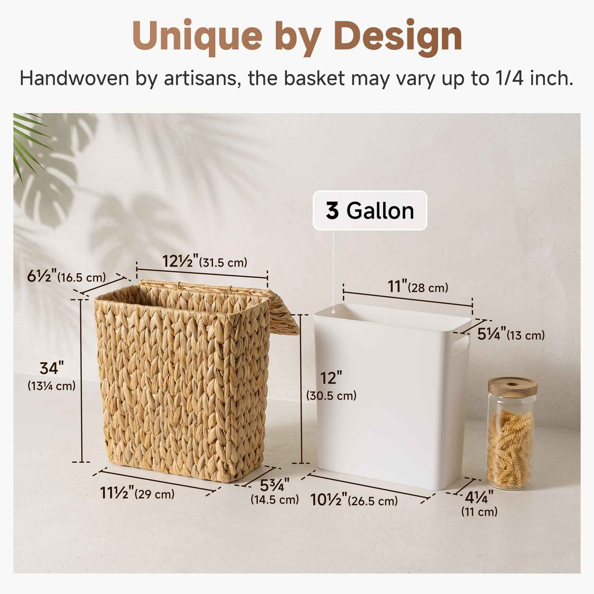Small Bathroom Trash Can with Lid, Water Hyacinth
