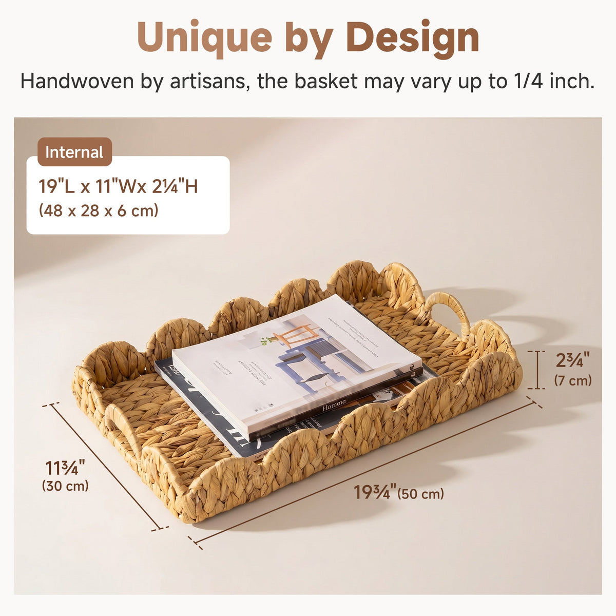 Water Hyacinth Scalloped Tray for Decorative Organizing, Square