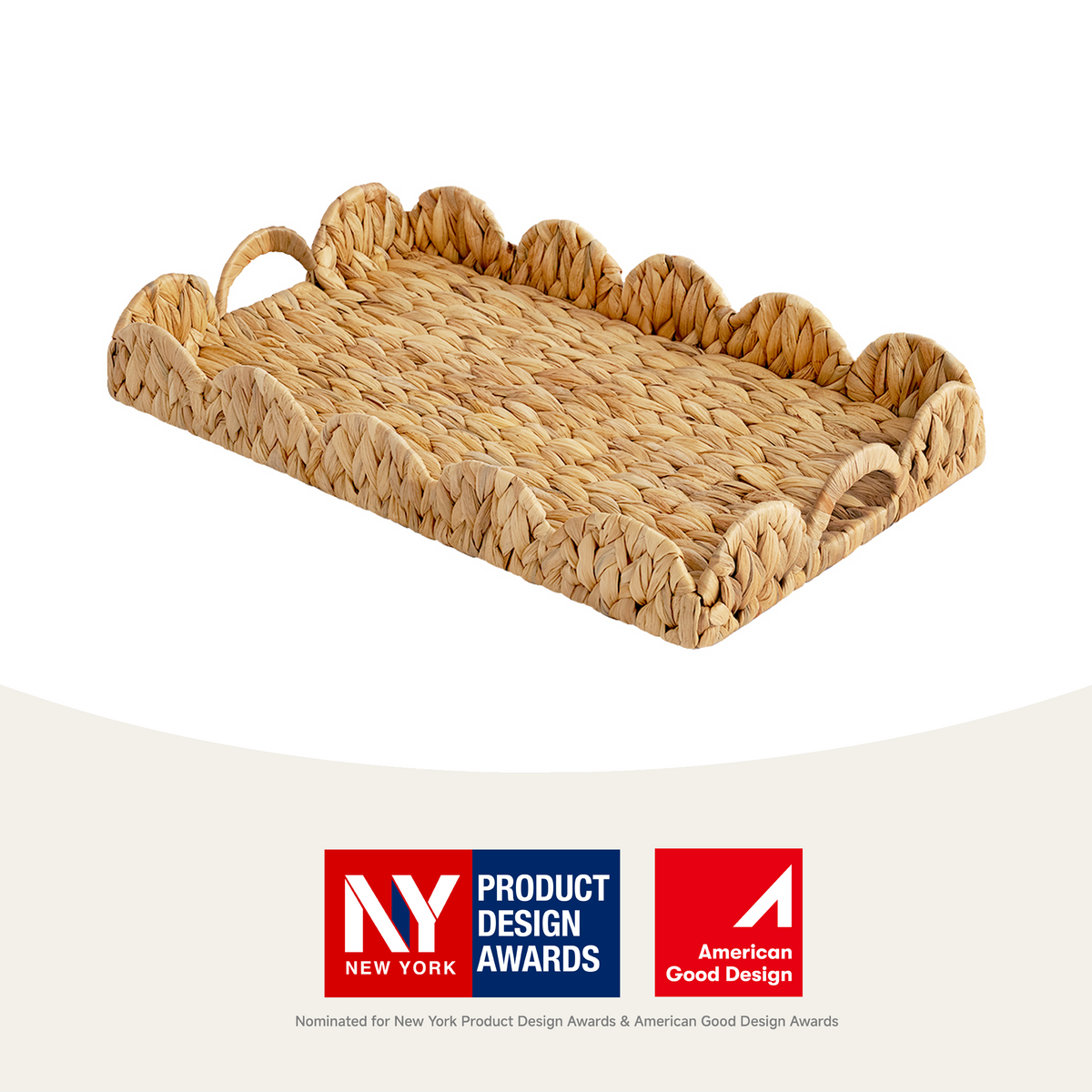 Water Hyacinth Scalloped Tray for Decorative Organizing, Square