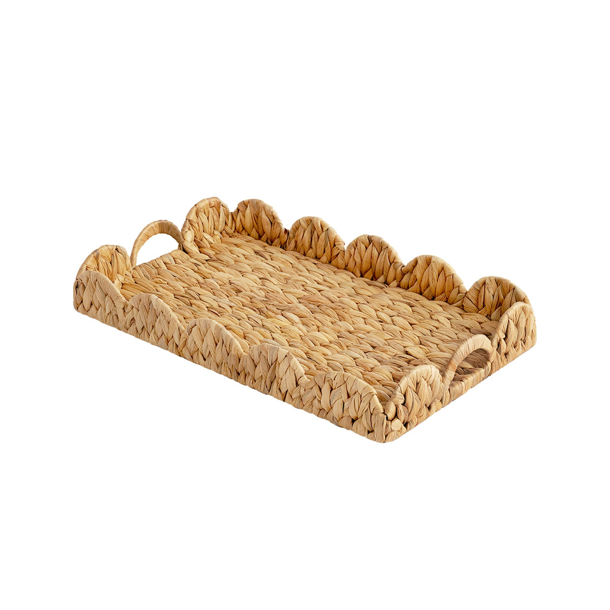 Water Hyacinth Scalloped Tray for Decorative Organizing, Square