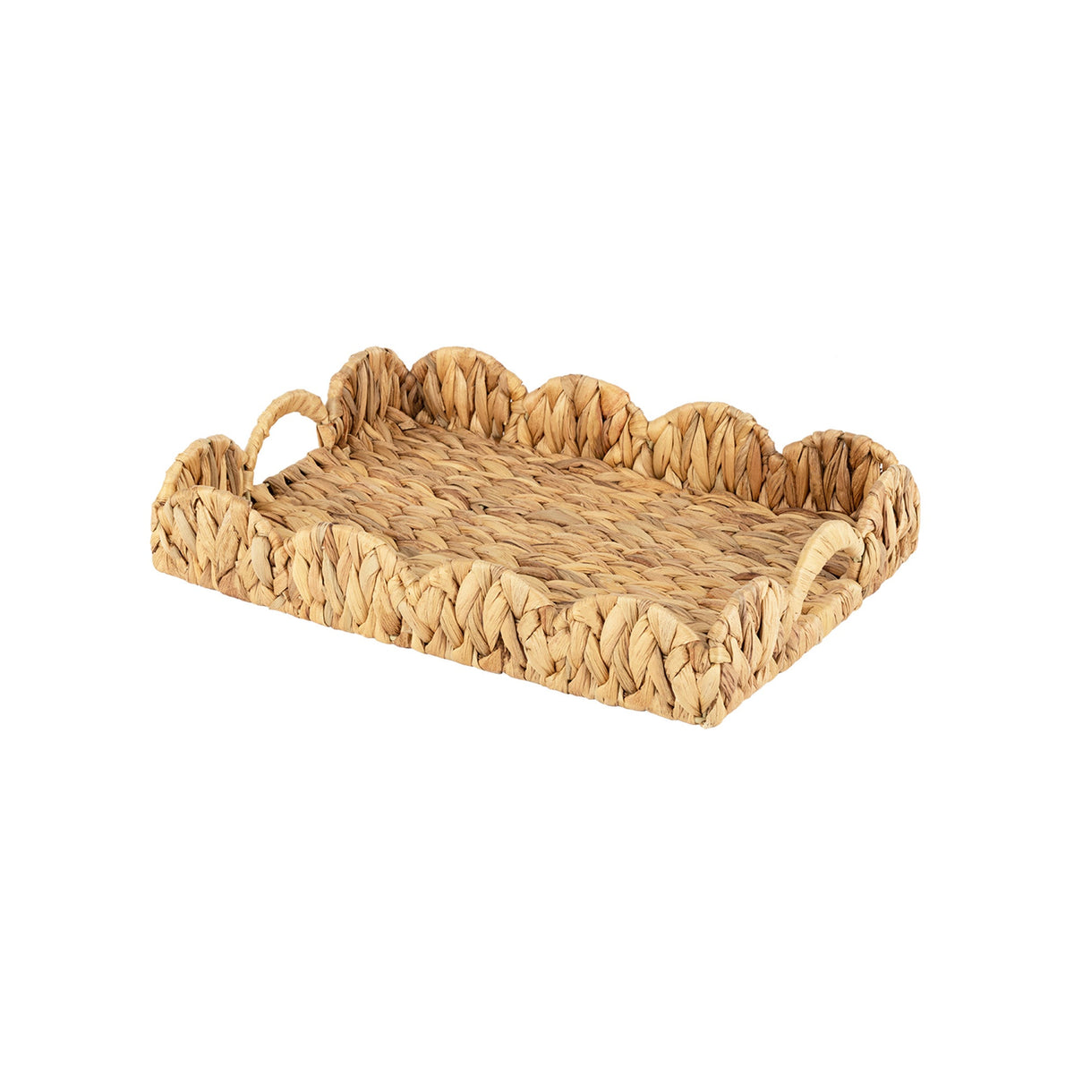 Water Hyacinth Scalloped Tray for Decorative Organizing, Square