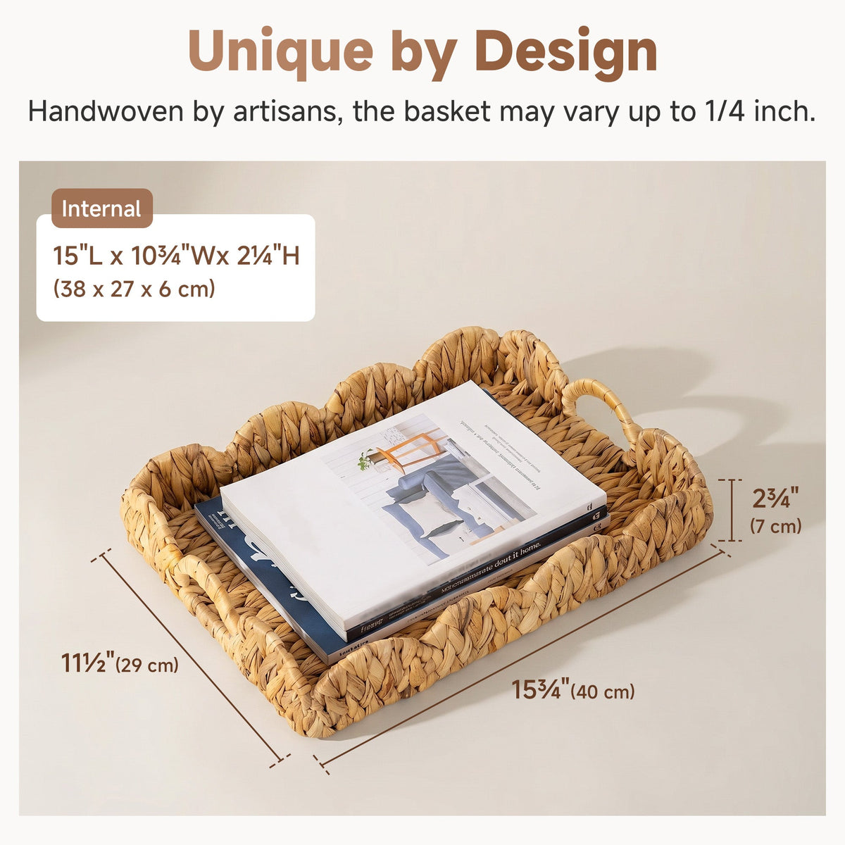 Water Hyacinth Scalloped Tray for Decorative Organizing, Square